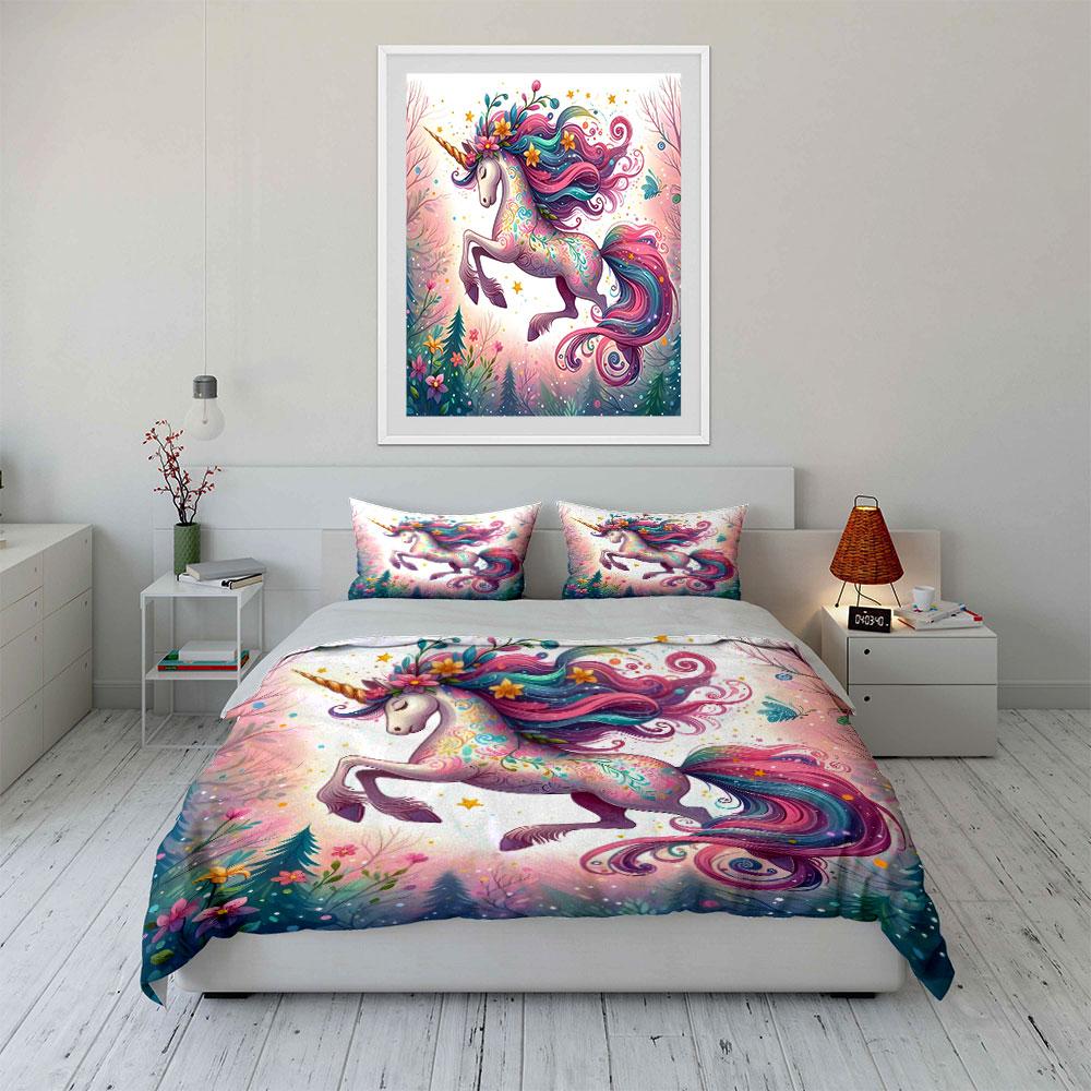 Magical Unicorn Fantasy Décor Set Exquisite Three-Piece Bedding Set Gift For Kids And Adults