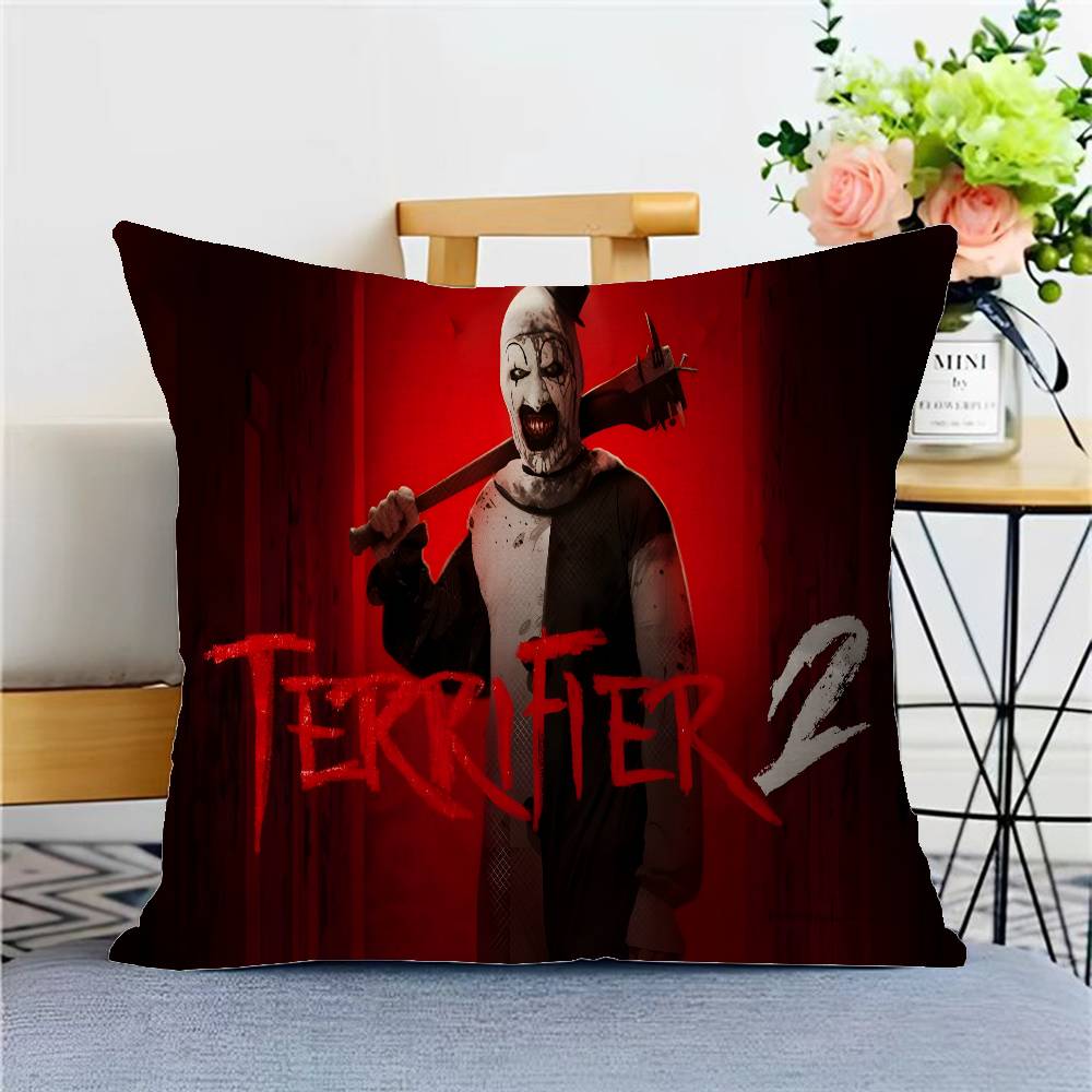 T-Terrifier 3 Horror Clown Film Kissenbezüge Cartoon Sofa Dekoratives Zuhause Doppelseitiger Druck Kurzer Plüsch Niedlicher Kissenbezug