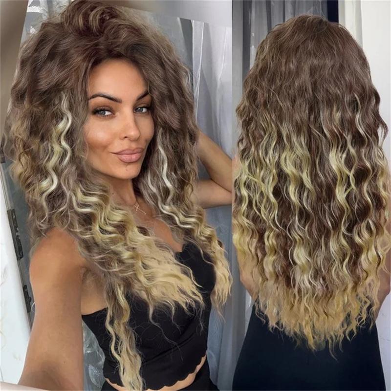 Synthetic Ash Blonde Long Wig Curly Hair Wig for Woman Natural Fluffy Hair for Women Regular Big Wave Volume Wigs