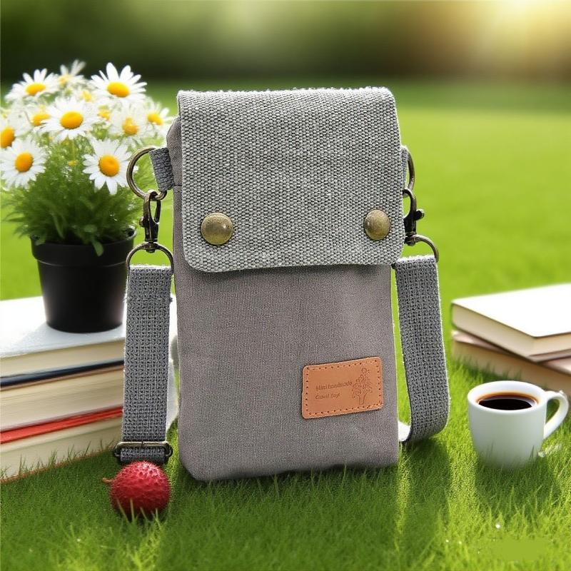 Women's Canvas Crossbody Phone Bag Color Block Triple Layer for Stylish Mobility