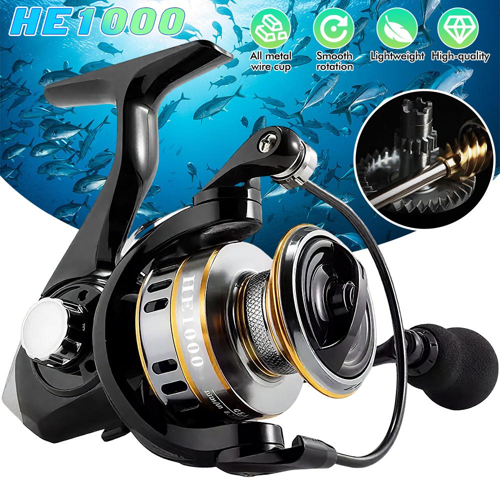 

All-metal line Cup Spinning Reel Fishing Reels 1000 5.2:1 Gear Ratio Ultra Light Saltwater Spinning Fishing Reel 22lb Max Drag 12&1000 Series чёрный