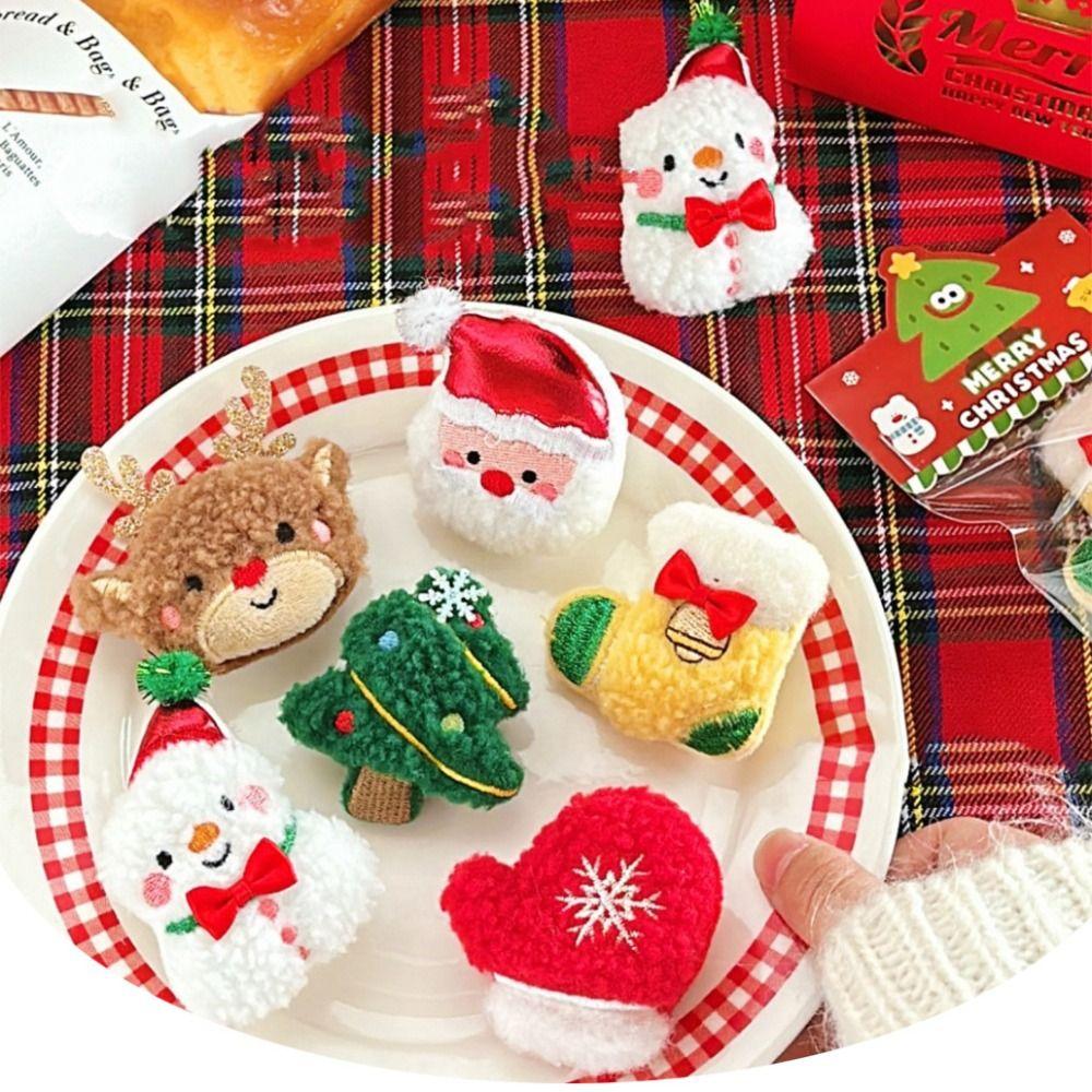 Tree Christmas Plush Brooch Snowman Snowman Plush Pin Handmade Santa Tree Brooch  Christmas Gifts