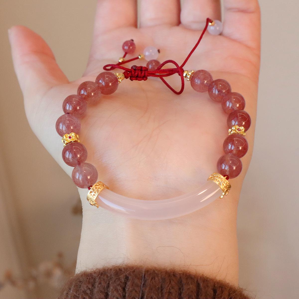 

Natural Strawberry Crystal Bracelet Bangles Women Fashion Jewelry Accessories Gift