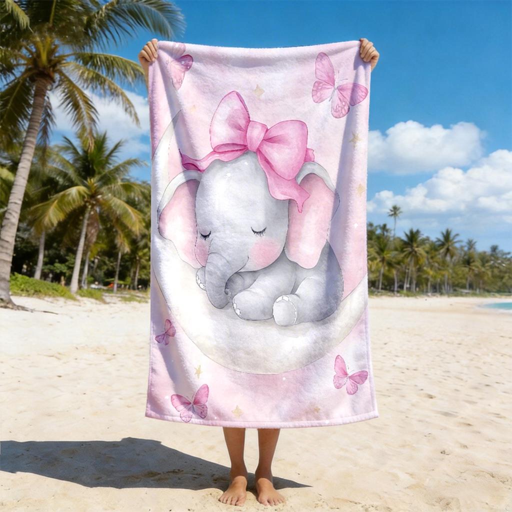1pc Elephant Pink Bow Moon Beach Towel, Quick Dry, Ideal for Beach Camping Swimming Diving Surfing Travel, Perfect Easter Summer
