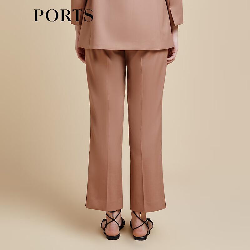 PORTS Women's Chestnut Brown High-Slit Casual Trousers