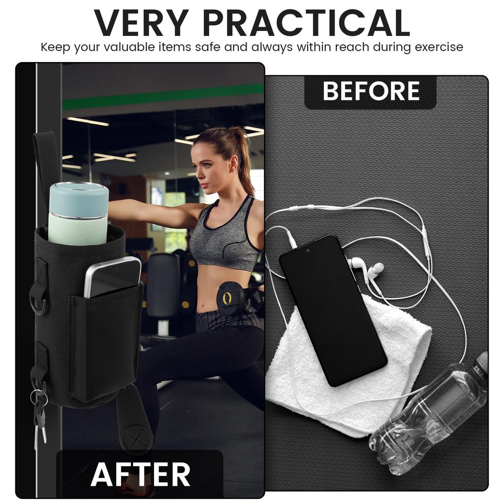 Magnetic Water Bottle Holder Portable Magnetic Gym Water Bottle Carrier Bag with Phone Pocket Towel Buckle for Men Women Gym