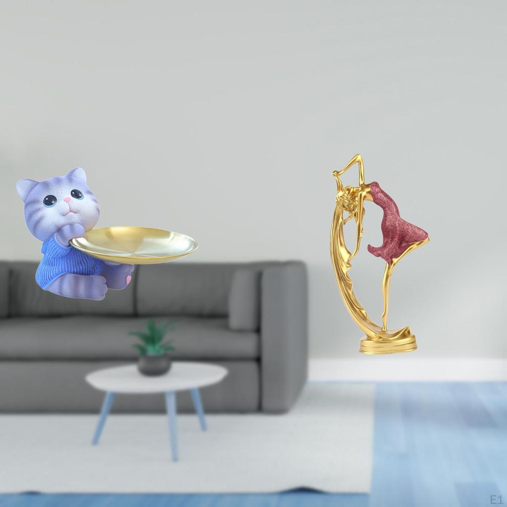 Modern Cat Ballerina Resin Statue Tray for Home Decor Dining Table Cabinet Shelf Jewelry Snacks And