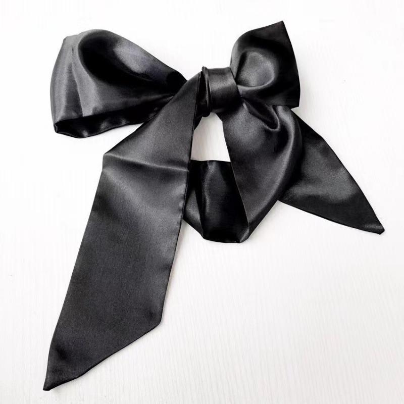Women Narrow short Scarf Solid Color Chiffon Silk Rubber Black Bag Ribbon Headbands Choker Streamer Lady Accessories