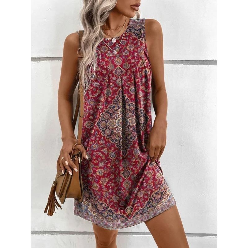 IHUASU Fashion Summer Spring Sleeveless O-Neck Casual Dresses S