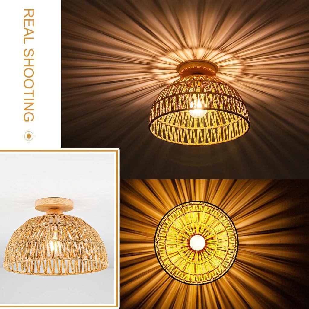Boho Light Fixtures Ceiling Rattan Lights Boho Chandelier Flush Mount Ceiling Light for Hallway Foyer Entrance Bedroom Kitchen