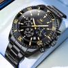 OLEVS Men's Analog Quartz Wristwatch Black Metal Band Waterproof Date Display Large Unidirectional Rotating Bezel