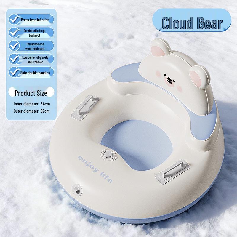 Durable Inflatable Snow Tube with Backrest & Handles - Wear-Resistant & Explosion-Proof Design