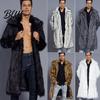 Giacca da Uomo Resistente allo Sbiadimento Aperta Davanti Collo a Revers Manica Pelliccia Cappotto Lungo Finto Antivento Spesso Caldo