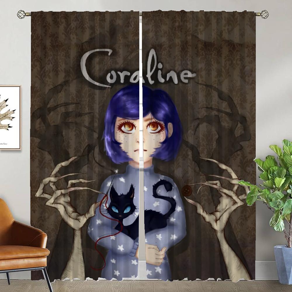 Coralines Modern Living Room Curtains for Camera Halloween Decoration Blackout Curtain for Room 2 Panel Partition Shades Kitchen