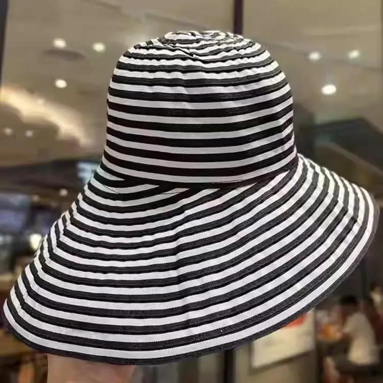 WTEMPO Striped Sun Hats Women Spring Summer Wide Brim Outdoor Breathable Foldable Beach Sunscreen Hats