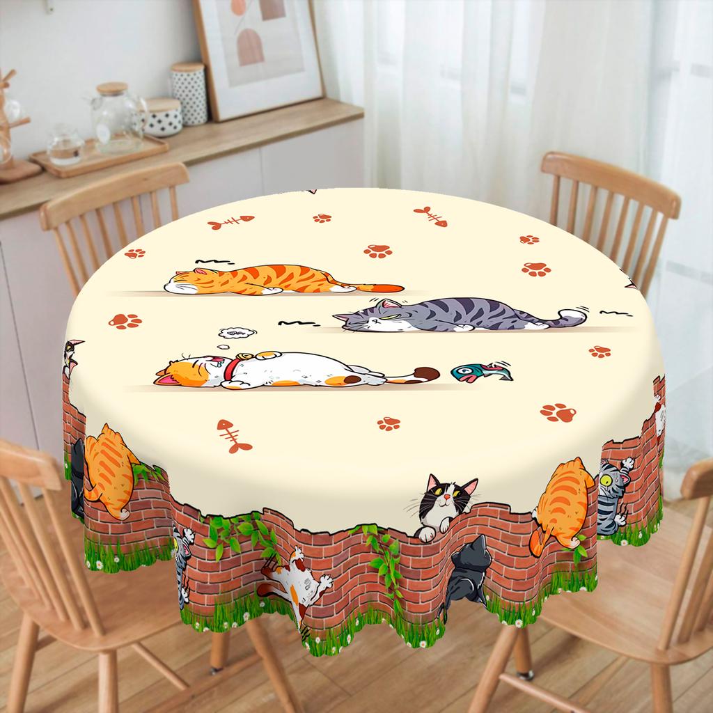 One Cat-Themed Tablecloth, Featuring Cute Cat And Paw Print Designs, Suitable for Home Kitchen Decor, Room Decoration