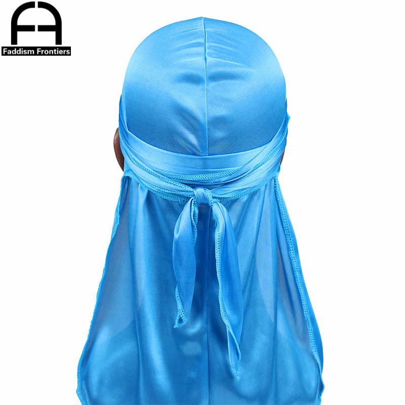 

Унісекс Жінки Чоловіки Шовковий капелюх Durag Тюрбан Перуки Байкерські головні убори Пов язка Аксесуари для волосся Довгі ремінці Бандани Silky Durags озеро синього кольору