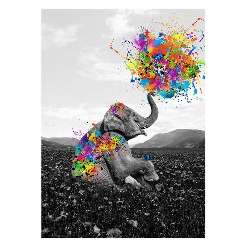 Graffiti-Elefant, der Regenbogen sprüht, Leinwandgemälde, Tierposter und Drucke, moderne Wandkunst für Wohnzimmer, Heimdekoration