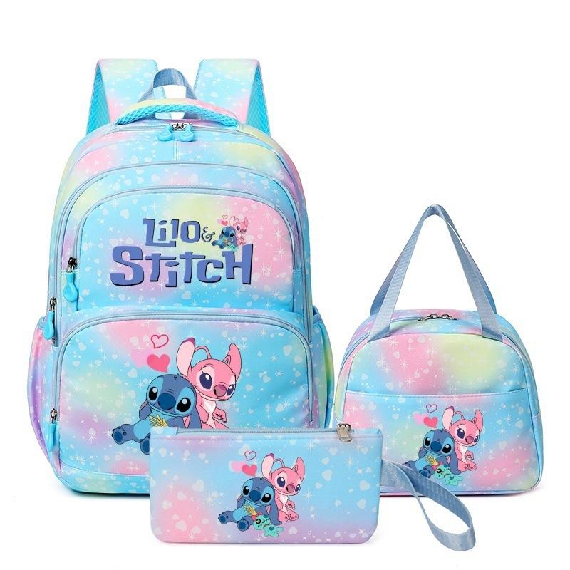 Stitch Lilo & Stitch Set Zaino di 3 Pezzi Grande Capacità Cartone Animato Borsa per Libri Impermeabile Zaino da Giorno per Esterno per Studenti Adolescenti Regalo