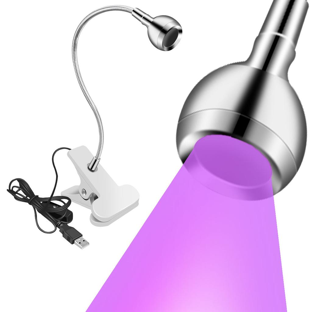 3W LED Ultraviolet Light 4 Dimmable Brightness Desk Lamp Flexible Gooseneck Light USB-powered UV Gel Curing Lamp for Fluorescent