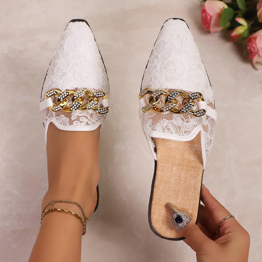 Fashion Women Slippers Luxury Fashion Elegant Shoes Ladies 2025 New Summer Mules Slippers Pointed Toe Flats Sandals Slides Women