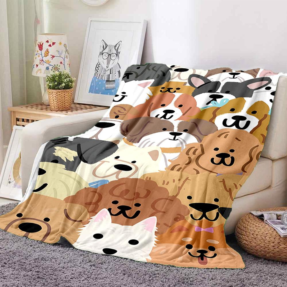 1pc Dogs Puppies Blanket, Lightweight Flannel Throw Blanket for Sofa, Bed, Travel, Camping, Living Room, Office, Couch052
