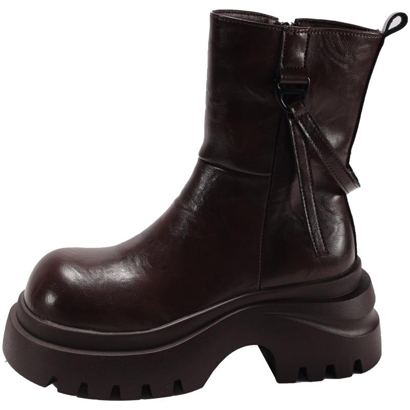 

Юэю женские ботинки Мартин на толстой подошве 2025 новая весна-осень британский стиль интернет-знаменитость популярные короткие ботинки женские маленькие одинарные ботинки 40 коричневый