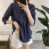 Women Shirt Striped Print V-neck 3/4 Sleeves V Neck Elegant Summer Women Working Clothes Streetwear