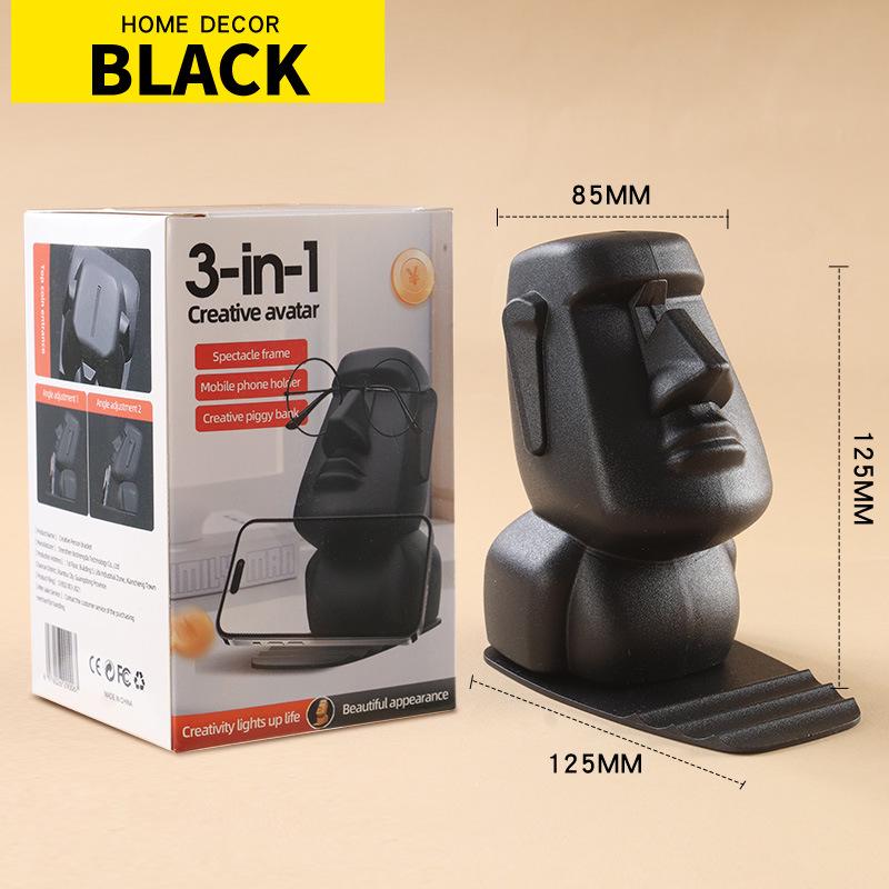 Multifunctional Stand: Phone Holder, Glasses Rack & Piggy Bank Ornament чёрный
