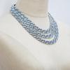 Takeda Jewelry Men's Iced Out Cuban Chain Necklace, Silver and Blue Rhinestones, Wide Chain, Street Style Accessory, 45/50/55cm (55cm)