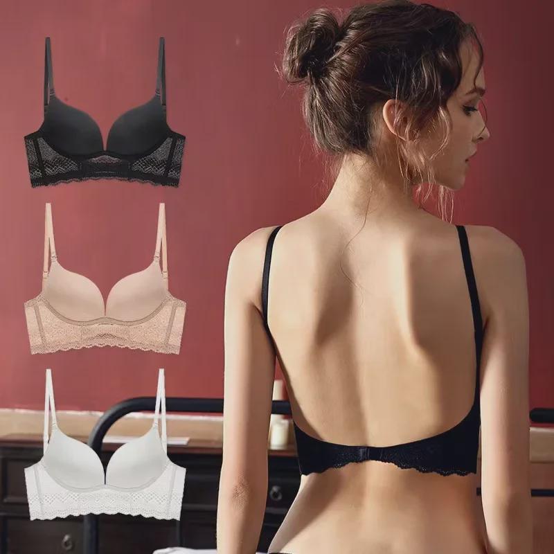 

European & American Sexy Backless Bra Set: U-Shaped, Small Chest, Gathered Effect 70B