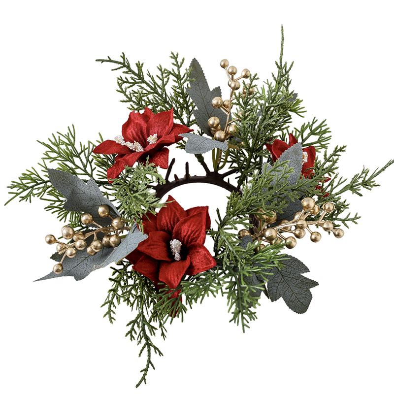 Christmas Candlestick Wreath Artificial Flowers Candle Ring Xmas New Year Table Decoration Candle Holder Garland Party Decorate