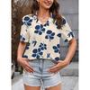 Simple and Personalized Love Print Summer Women's Plus Size Lapel Short Sleeved Shirt Fashionable Daily Versatile Casual Top