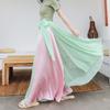 Two-Tone Satin Chiffon Lace-up Dance Midi Skirt for Women