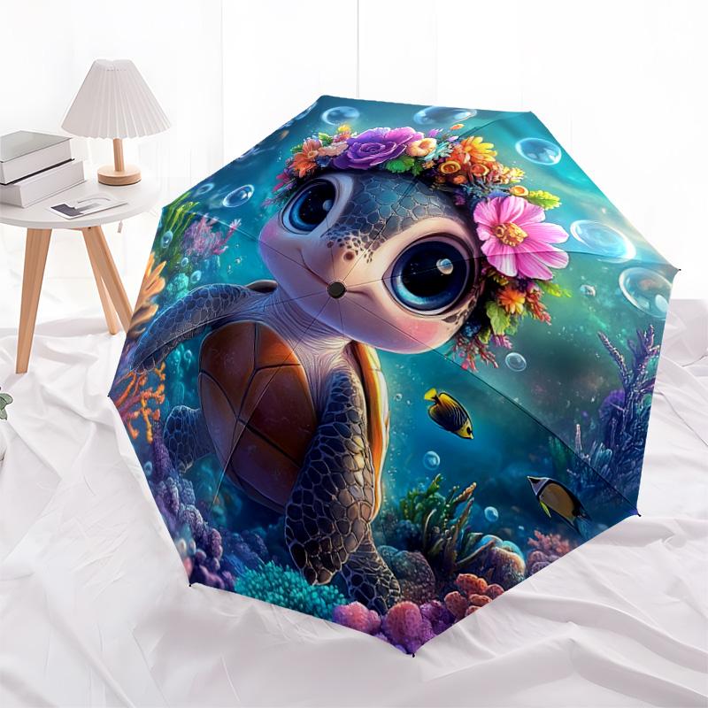 1 PC Automatic Folding Umbrella - Sea Turtle Pattern, Portable & Foldable Design with 8 Ribs, Christmas Birthday Gifts