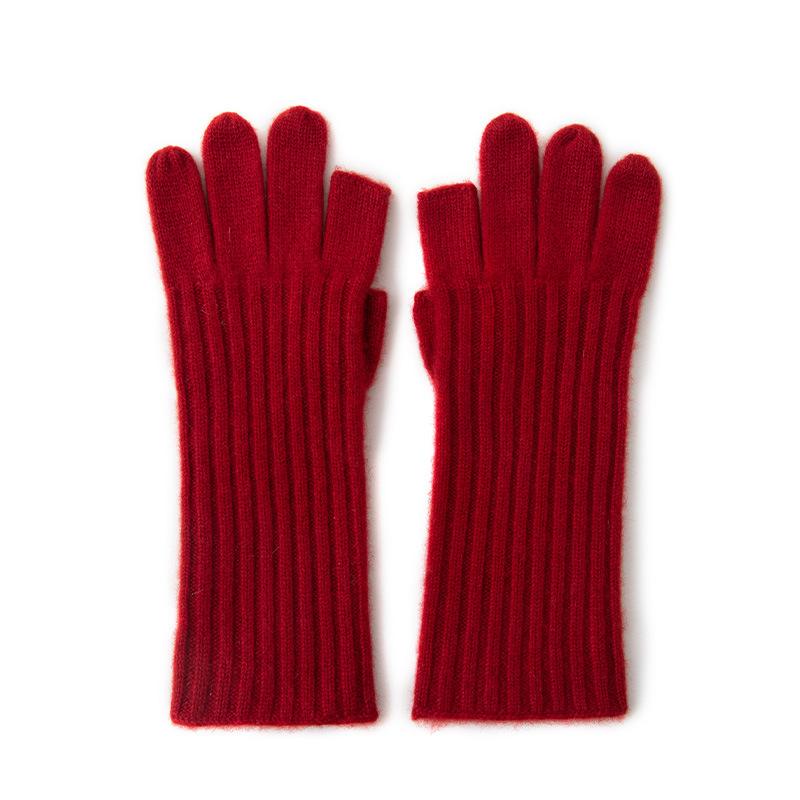 Cashmere Autumn and Winter New Style Unisex Pit Strip Leaky Finger Warm Cycling Windproof Knitted Five Finger Gloves