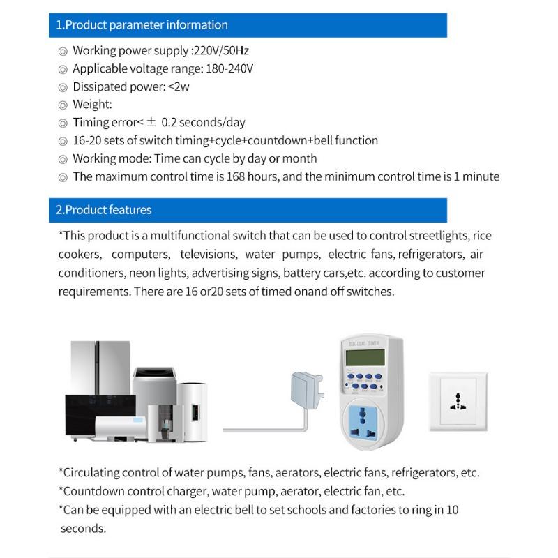 1PC European and British regular socket time control switch time control advertising light electric vehicle charging automatic power failure