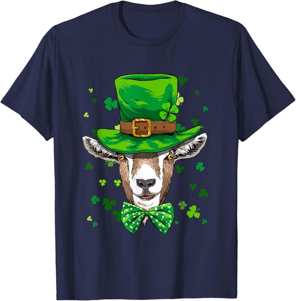 Goat Leprechaun St Patrick's Day Shamrock Graphic Print Cotton Tee Shirt for Men