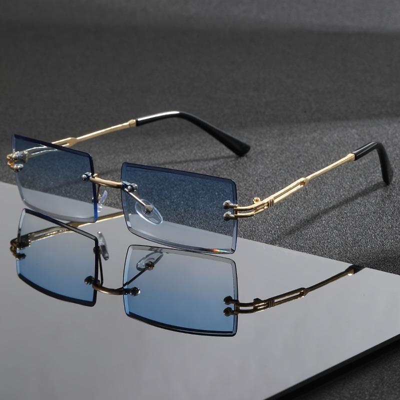 1 Pair Men's Retro Square Fashion Glasses Lightweight Frameless Design Casual Attire Stylish Frames Urban Style