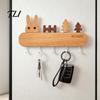 Heavy Duty Screw Fixation Hooks Wooden Key Holder with 5 Hooks, Cartoon House Theme Organizer, Multi Entryway Wall Storage Purpose Hanging Rack