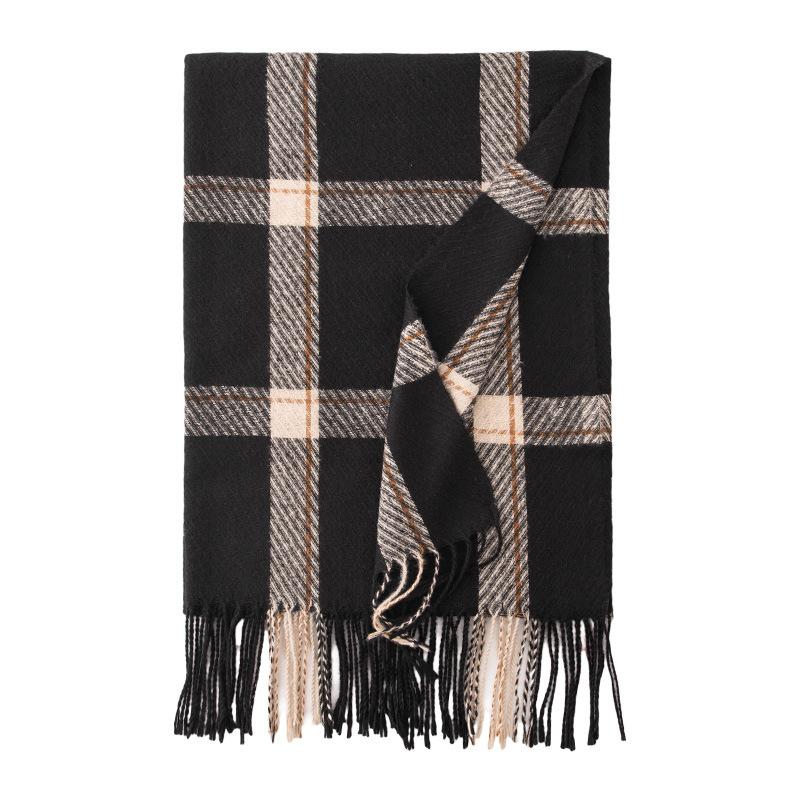 Checkered Thickened Warm Scarf for Women Versatile for Both Sides  Student Scarf Faux Cashmere Dual-purpose Large Shawl  Korean Version