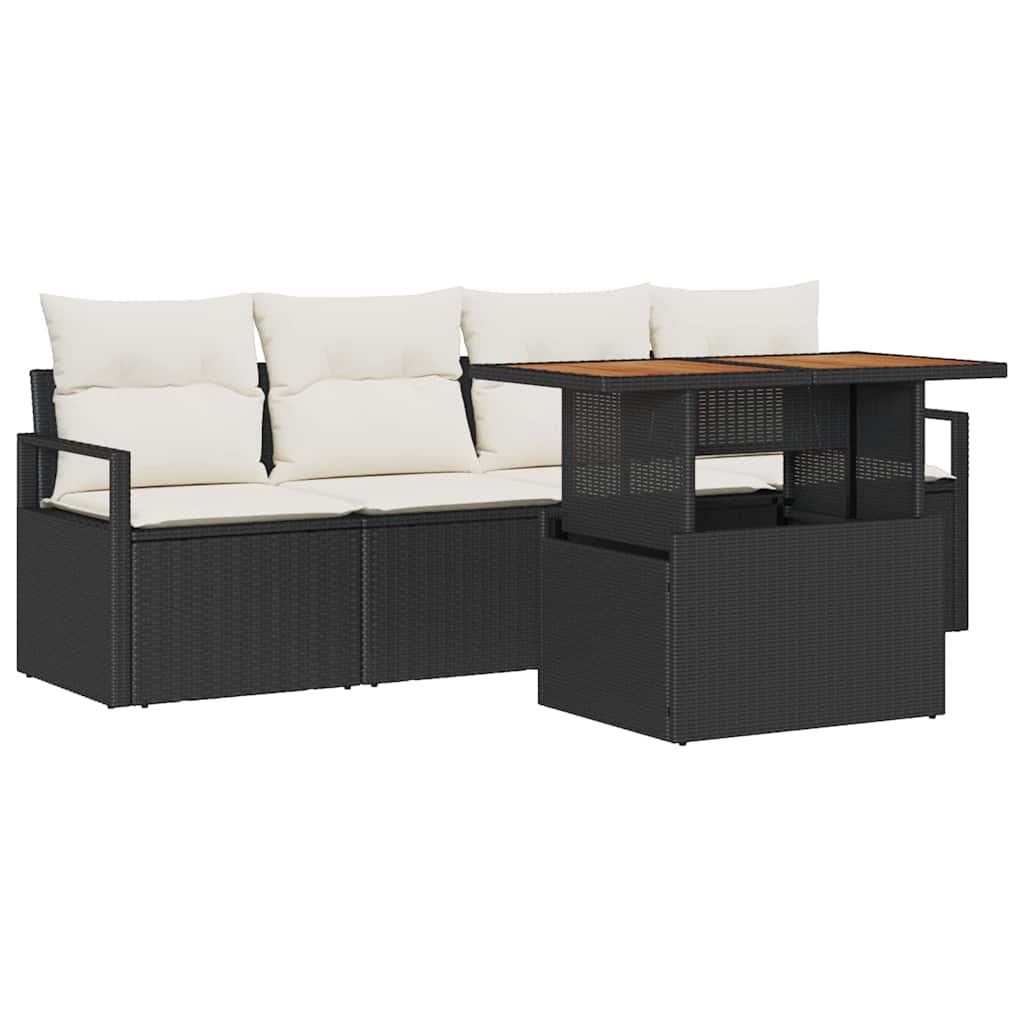 5 Piece Garden Sofa Set with Cushions in Black and Cream