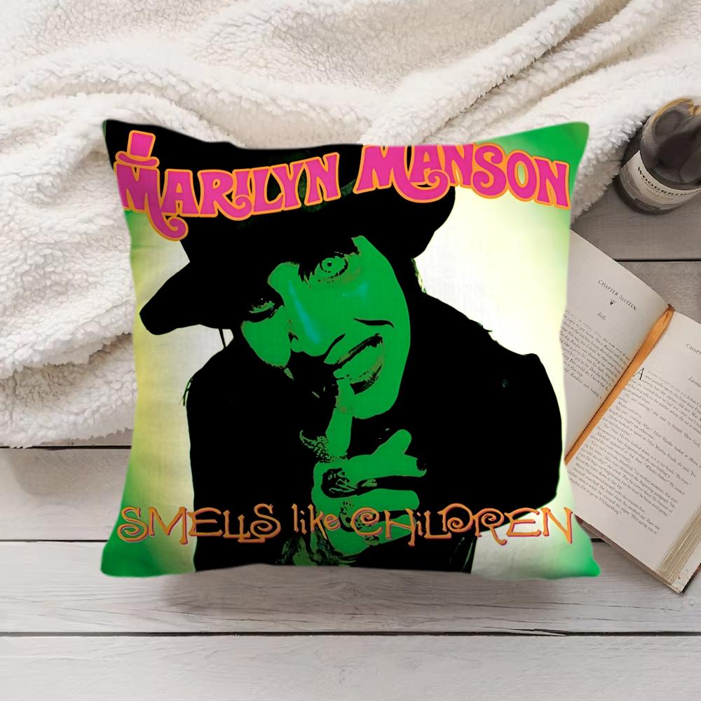 MMarilyn Manson Rock Cushion Cover Silky Short Plush Invisible Zipper Dustproof Sofa Pillow Case for Home Decor