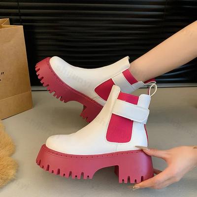 Fashion Shoes for Women 2024 Mid-Calf Women's Boots Platform Modern Boots Women Hoop Round Toe Slip-on Square Heel Shoes Female Booties