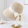 Summer Hats Women Lace-Trimmed Yellow And White Floral Bow Ribbon Straw Hat, Fashionable Sunhat Wide brimmed