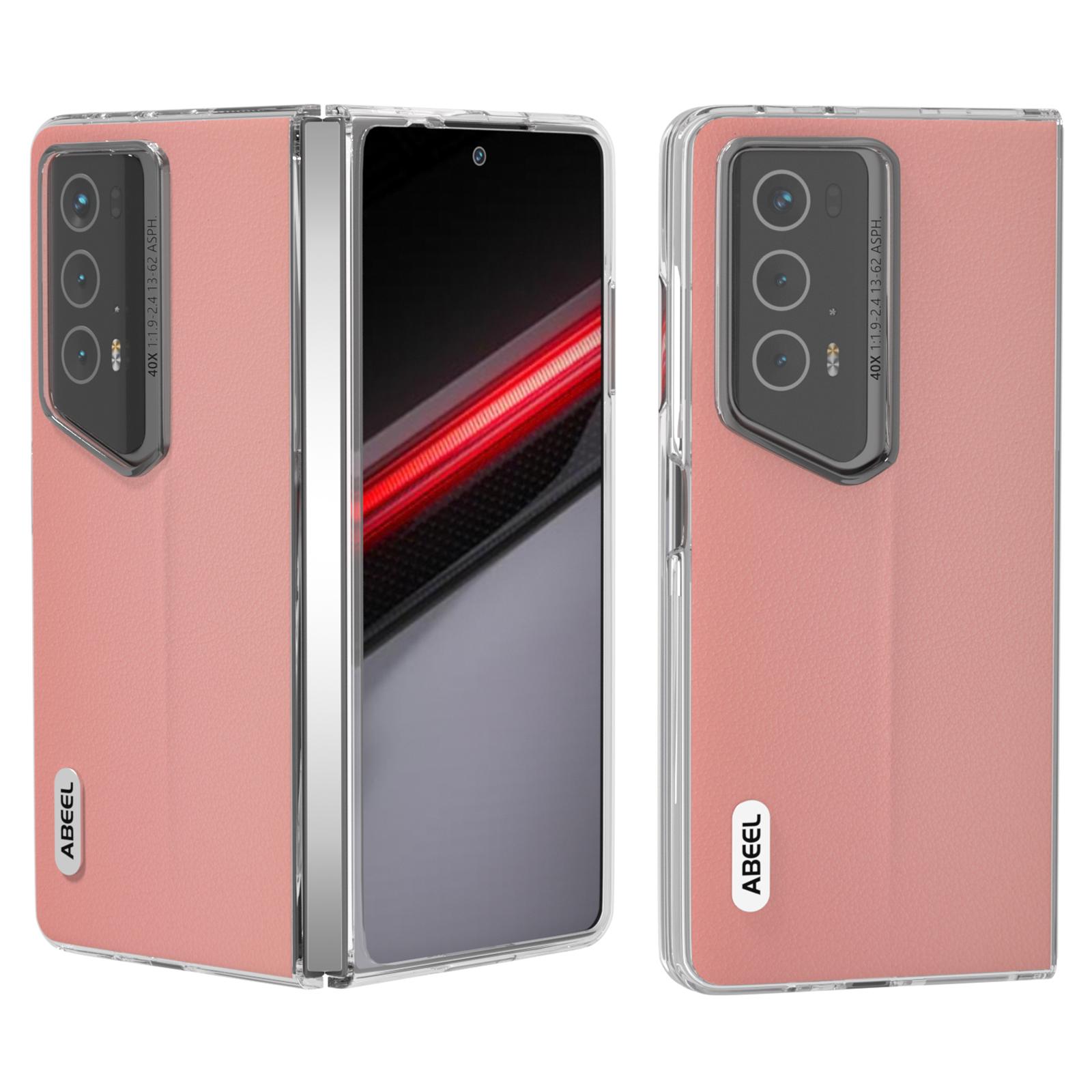 

Для Honor Magic V2 RSR Porsche Design Чехол Натуральная Коровья Кожа+ПК Чехол для Телефона Волнистая Текстура Pink