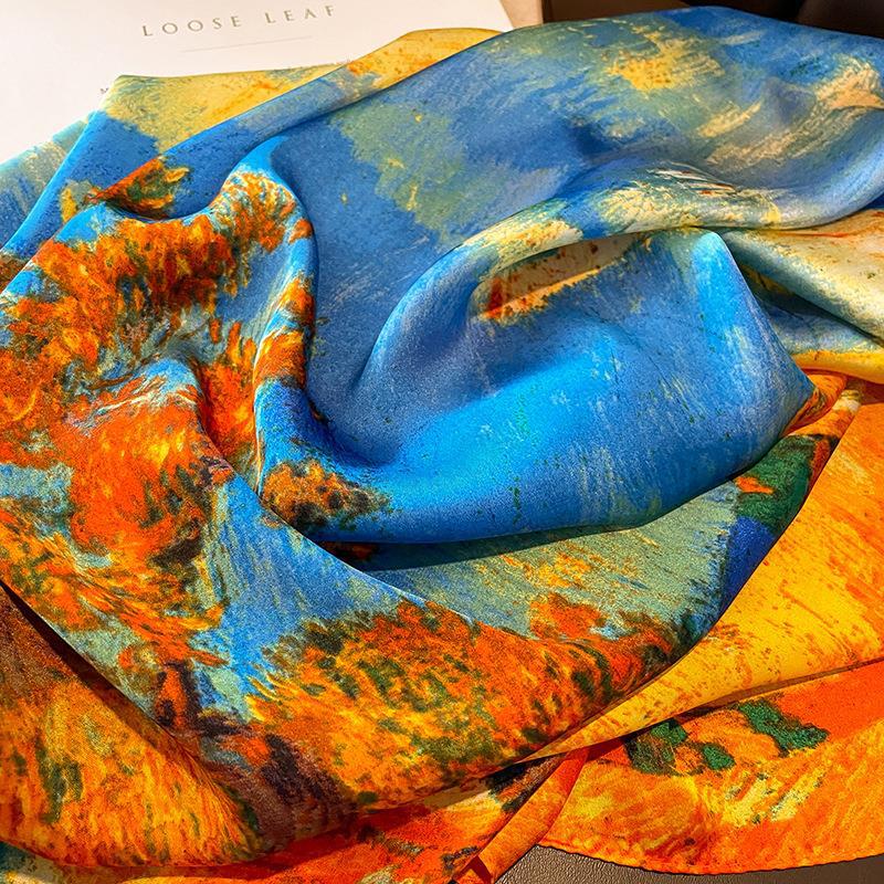 Spring and Autumn Versatile Travel Silk Scarf Temperament Elegant 90 Square Scarf Simulation Silk Scarf Wholesale Advanced Trend Celebrity Shawl