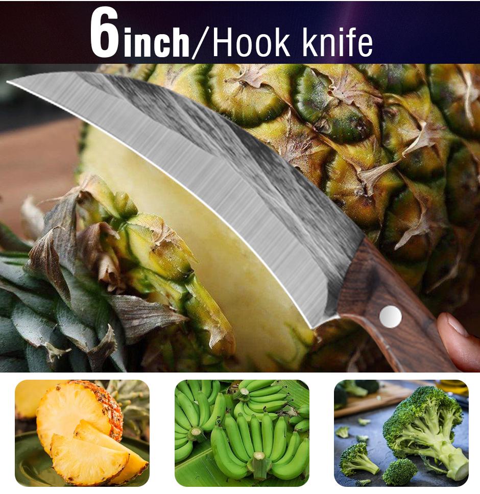 Hand Forged Boning Knife High Carbon Steel Pineapple Hook Knives Kitchen Utility Tools With Knife Scabbard