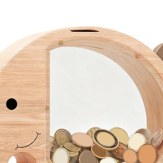 Wooden Elephant Piggy Bank Kids Coin Bank Savings Jar with Transparent Window Cute Unbreakable Money Box Birthday Gift for Boys Girls