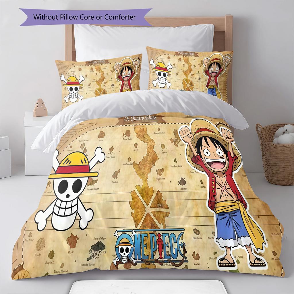 One Piece Monkey D Luffy Pattern Bedding Quilt Set Quilt Cover Pillowcase Home Birthday Gift(1 * Duvet Cover + 2 * Pillowcase, Without Core)